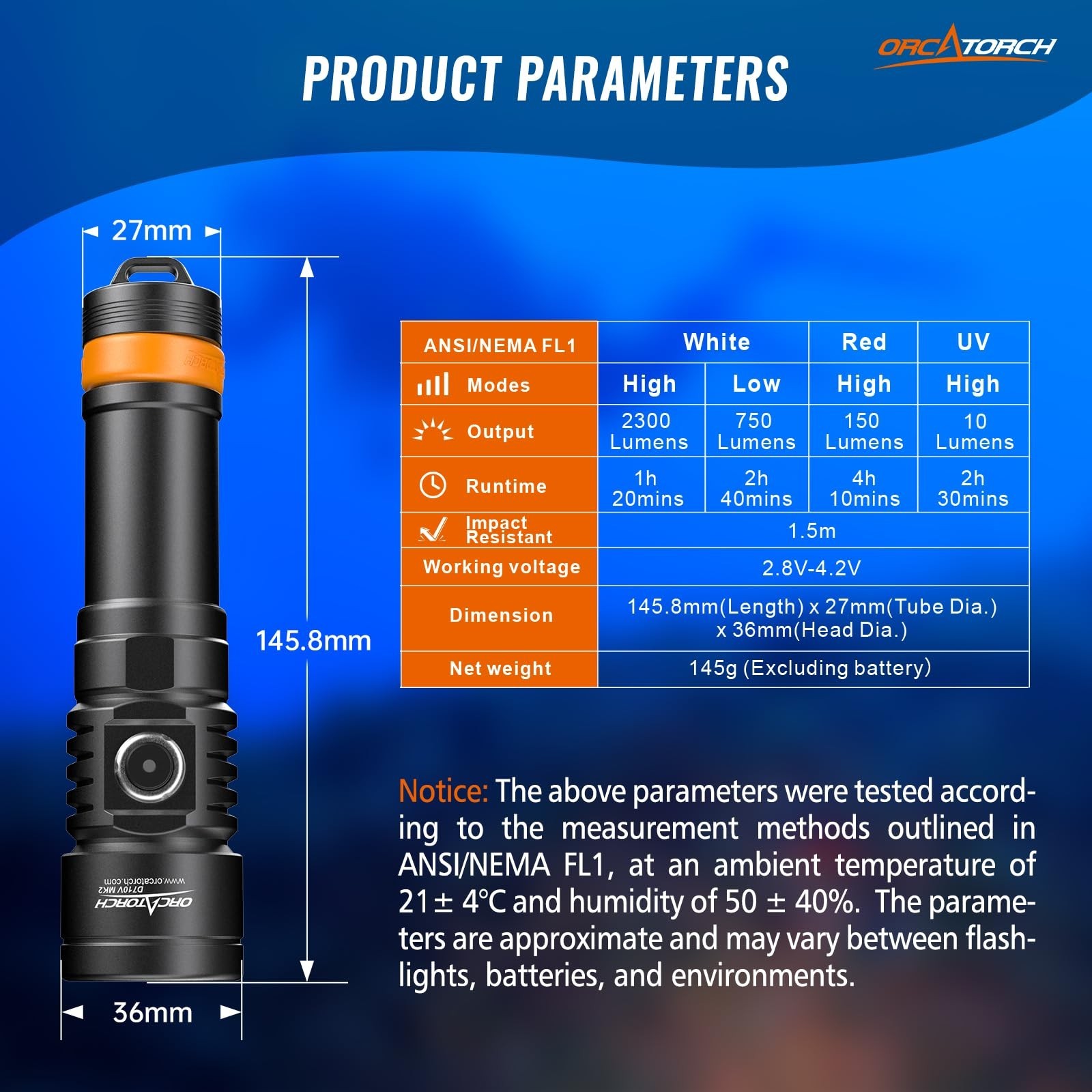 ORCATORCH D710V 2000 Lumens Underwater Video Light, White Red Violet Tri-Colo…