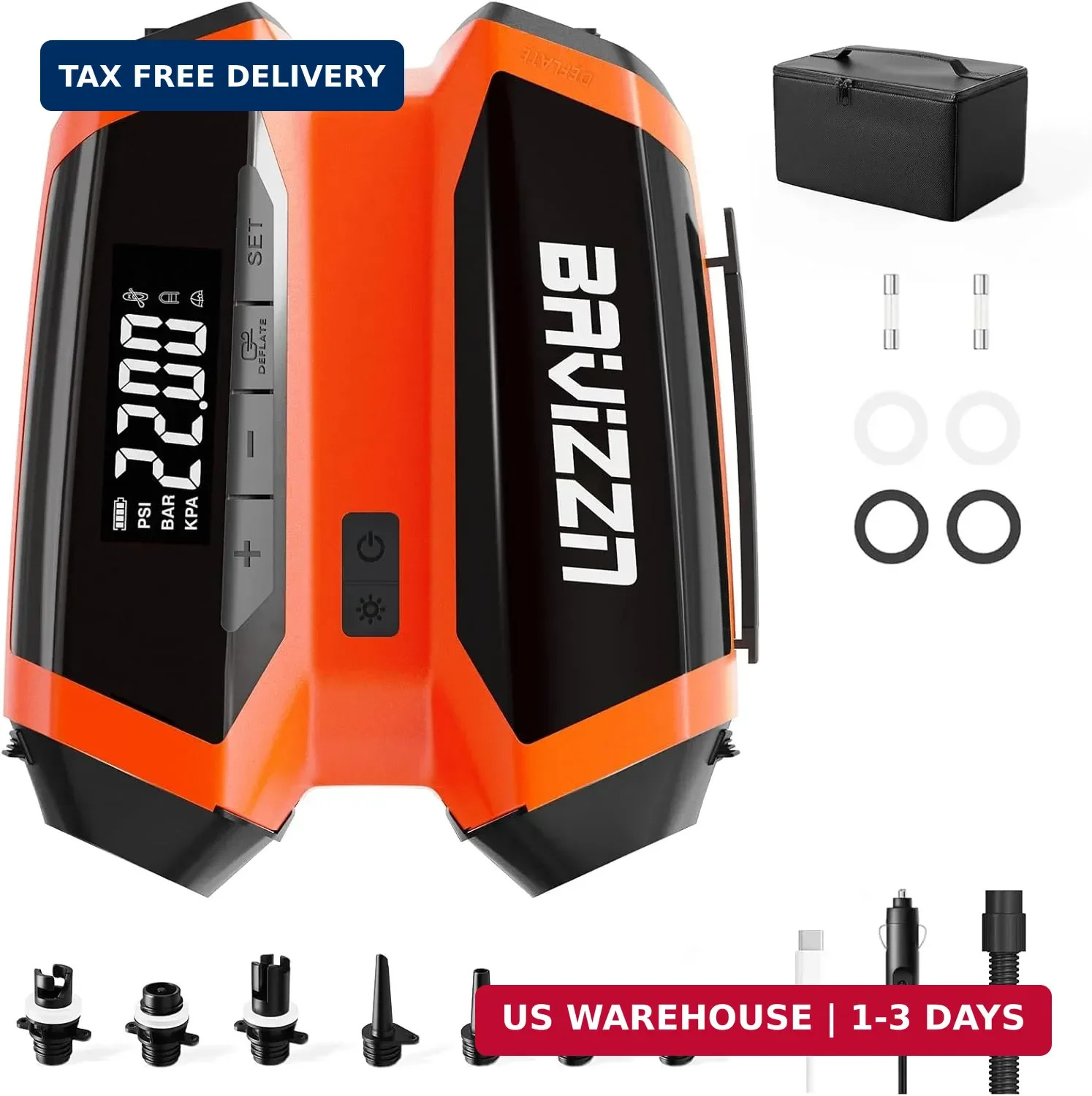 76.96Wh Rechargeable SUP Pump, 22PSI Electric Paddle Board Pump with Auto-Off &