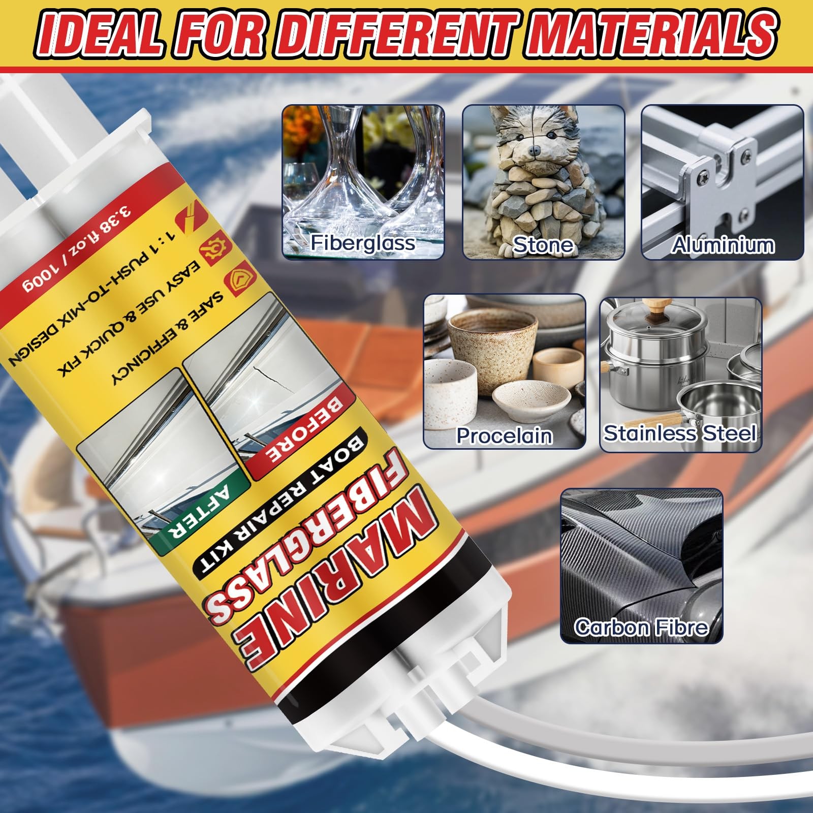 Marine Fiberglass Repair Kit for Boats, Gelcoat Boats White