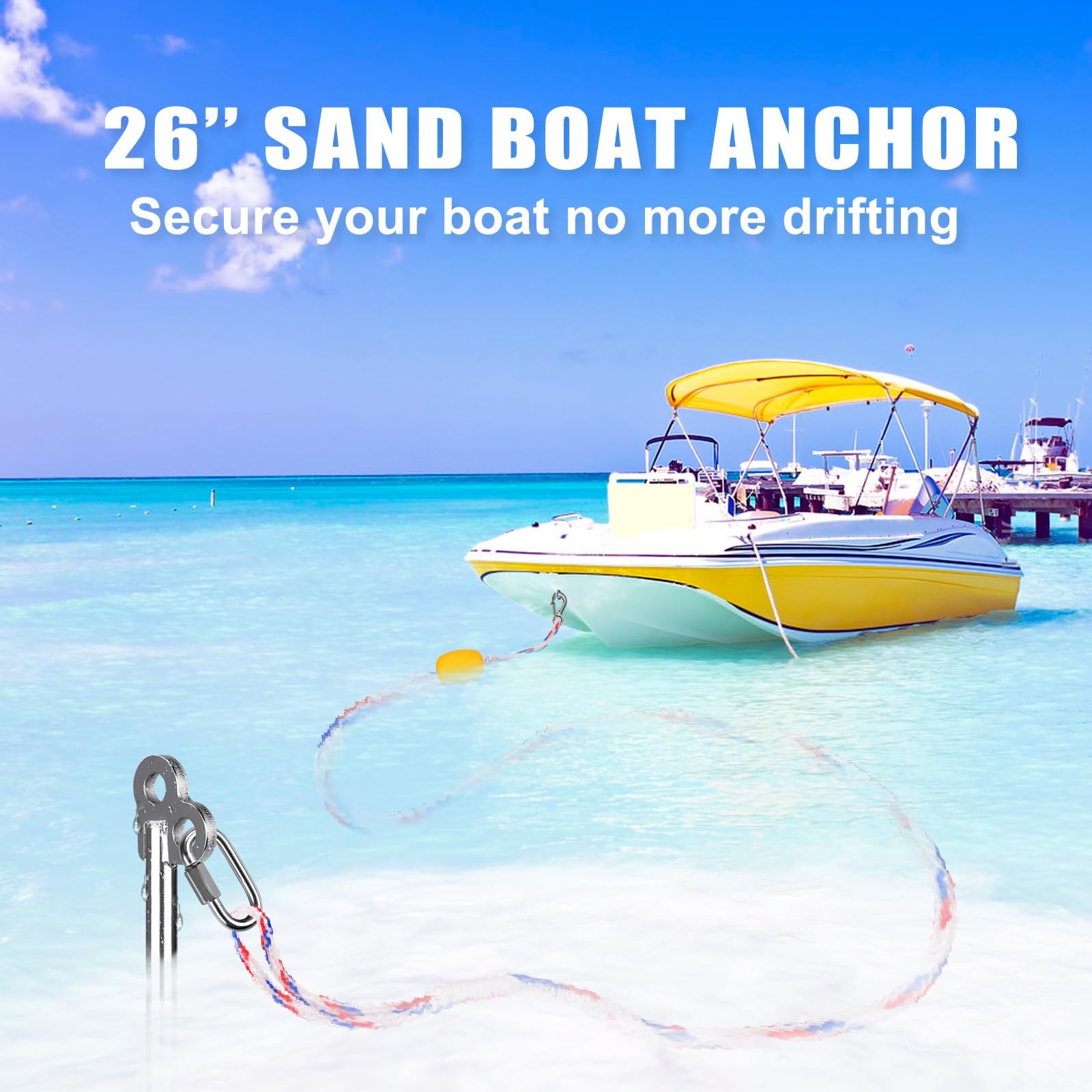 26” Sand Anchor for Boat with 32ft Rope, 304 Stainless Steel Boat Sand Ancho…