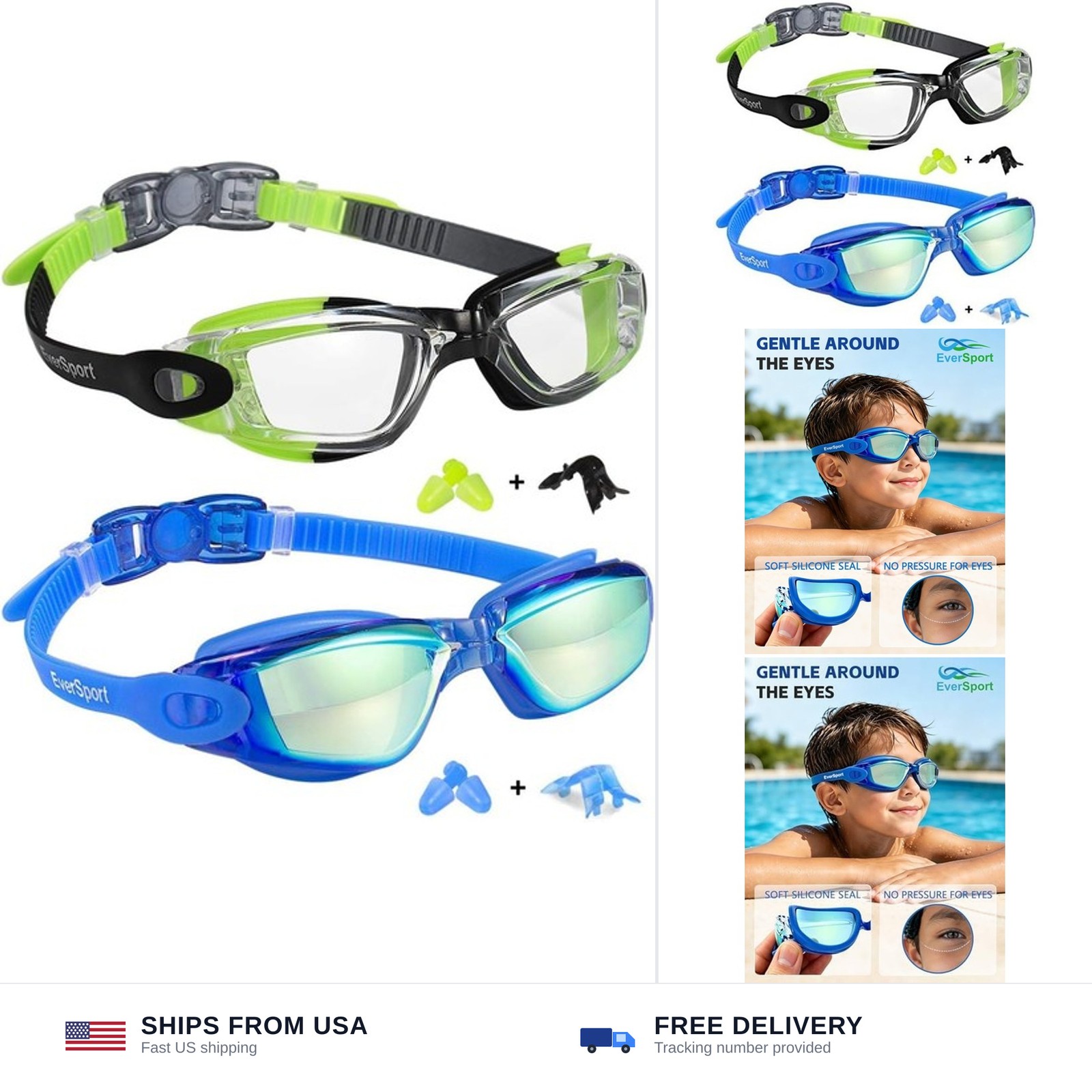 EverSport Kids Swim Goggles, Pack of 2 Swimming Goggles for Children Teens, A…