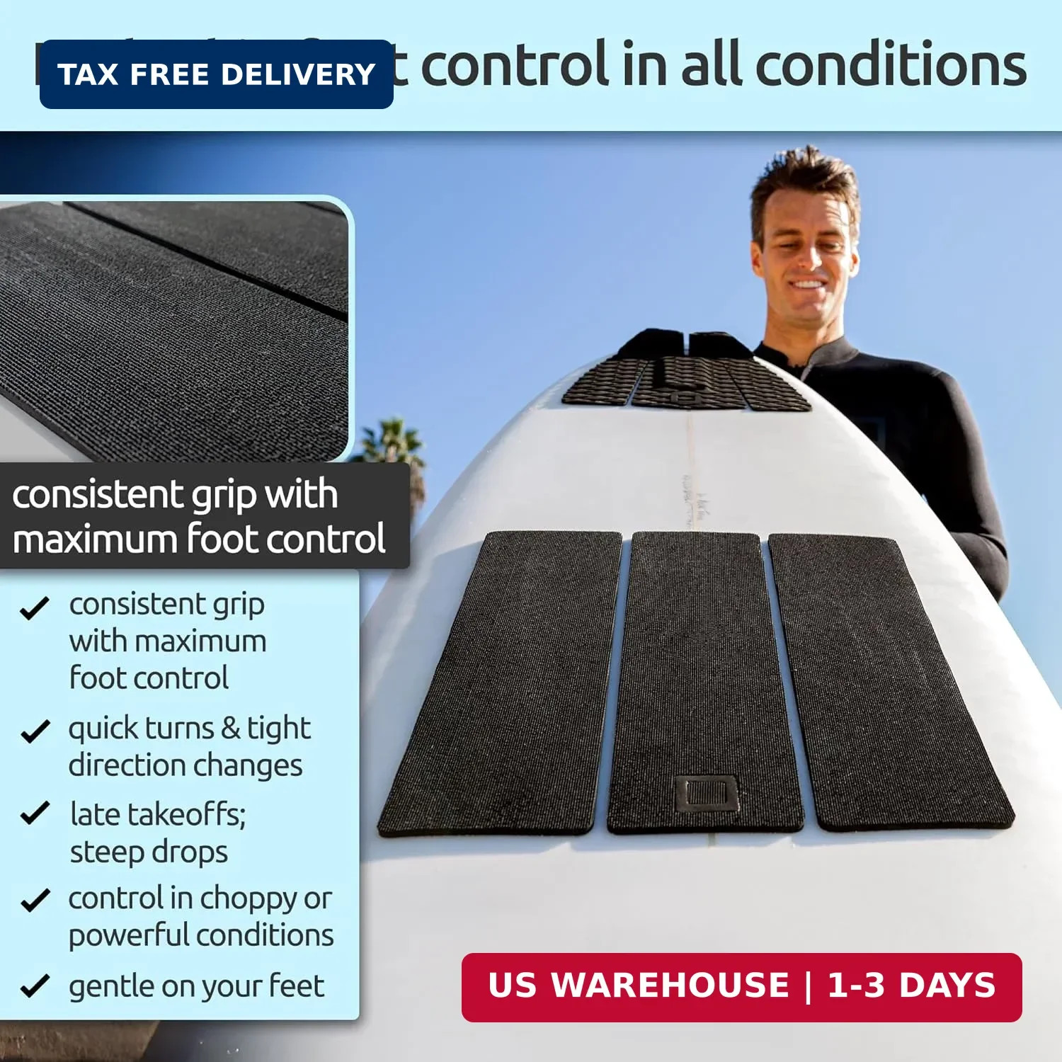 3-Piece Traction Pad – Arch, Flat, or Front – Maximum Grip, Super Strong 3M Adhe