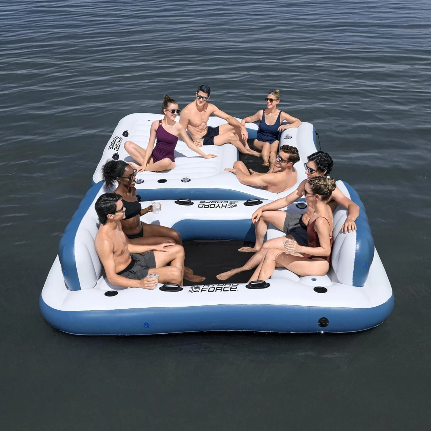 Giant Inflatable Floating Party Island Lounge 8 Person Lake Raft Platform Cooler
