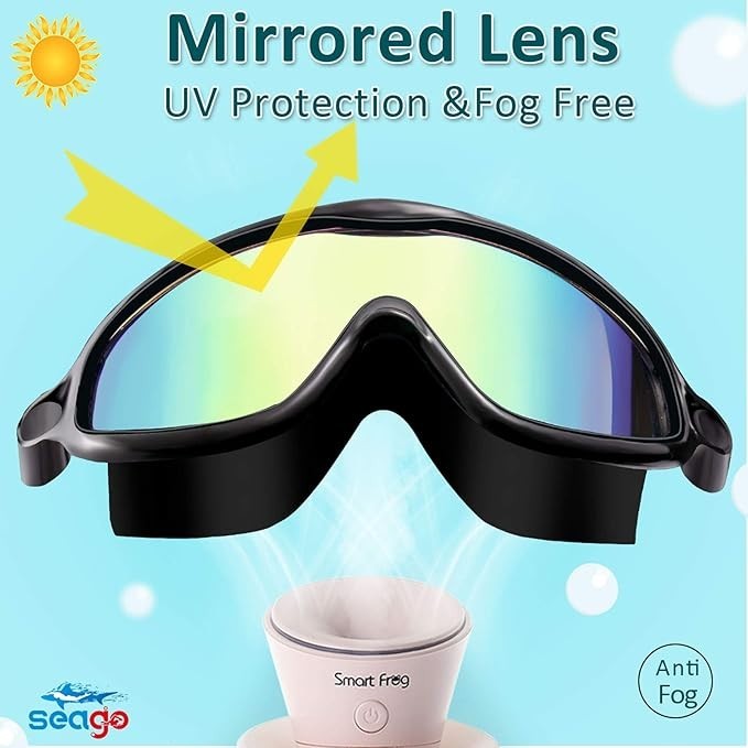 Seago Swim Goggles 2 Pack Anti-Fog Anti-UV Wide View Swimming Goggles for Kids 3