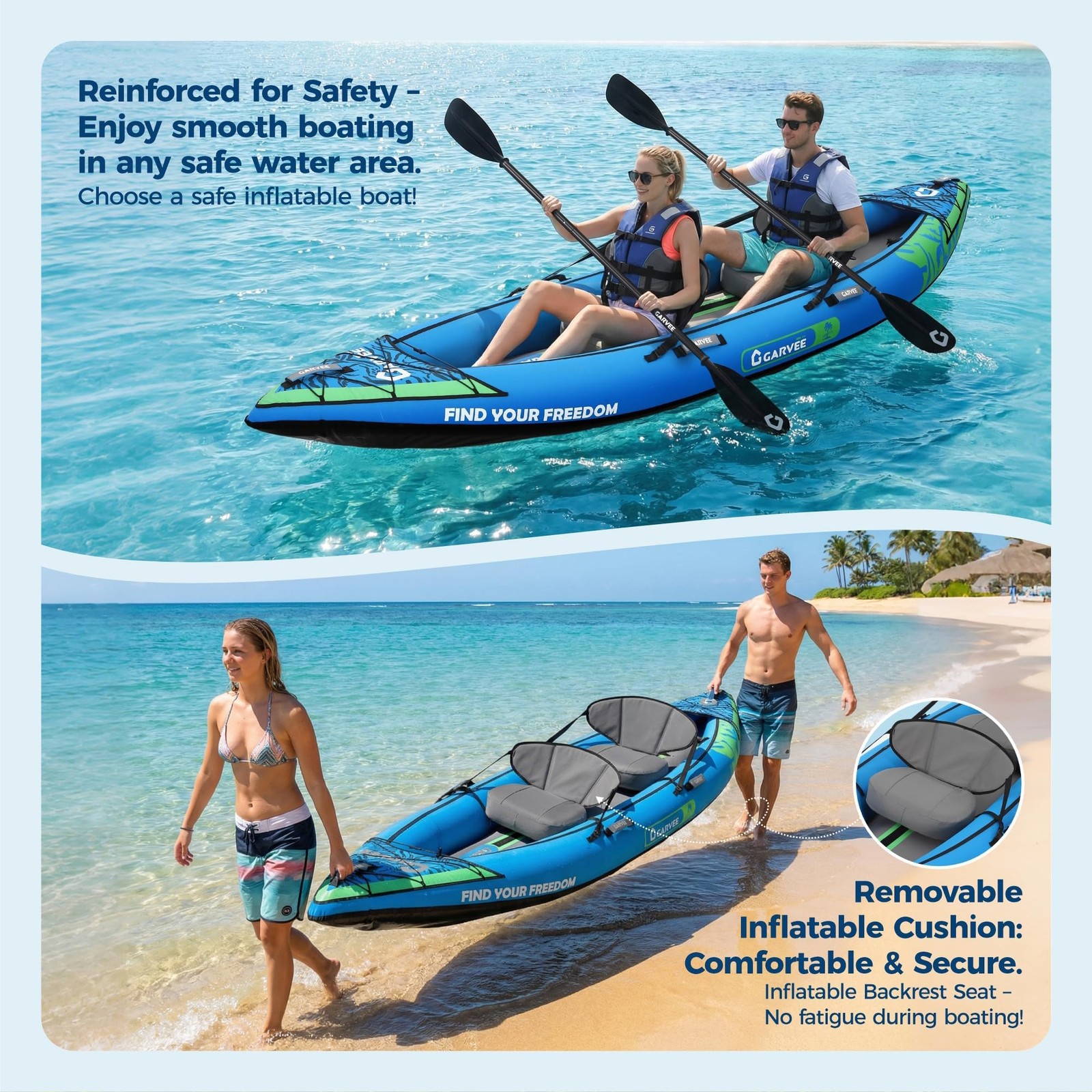 450LBS 2 Person Inflatable Kayak 12.5FT Fishing Kayak Padded Seats 3 Fins Hand