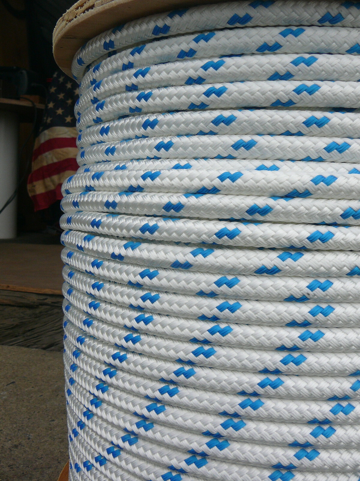 Sailboat Rigging Rope 3/8″ x 50′ White/Blue Double Braided Sheet Halyard Line