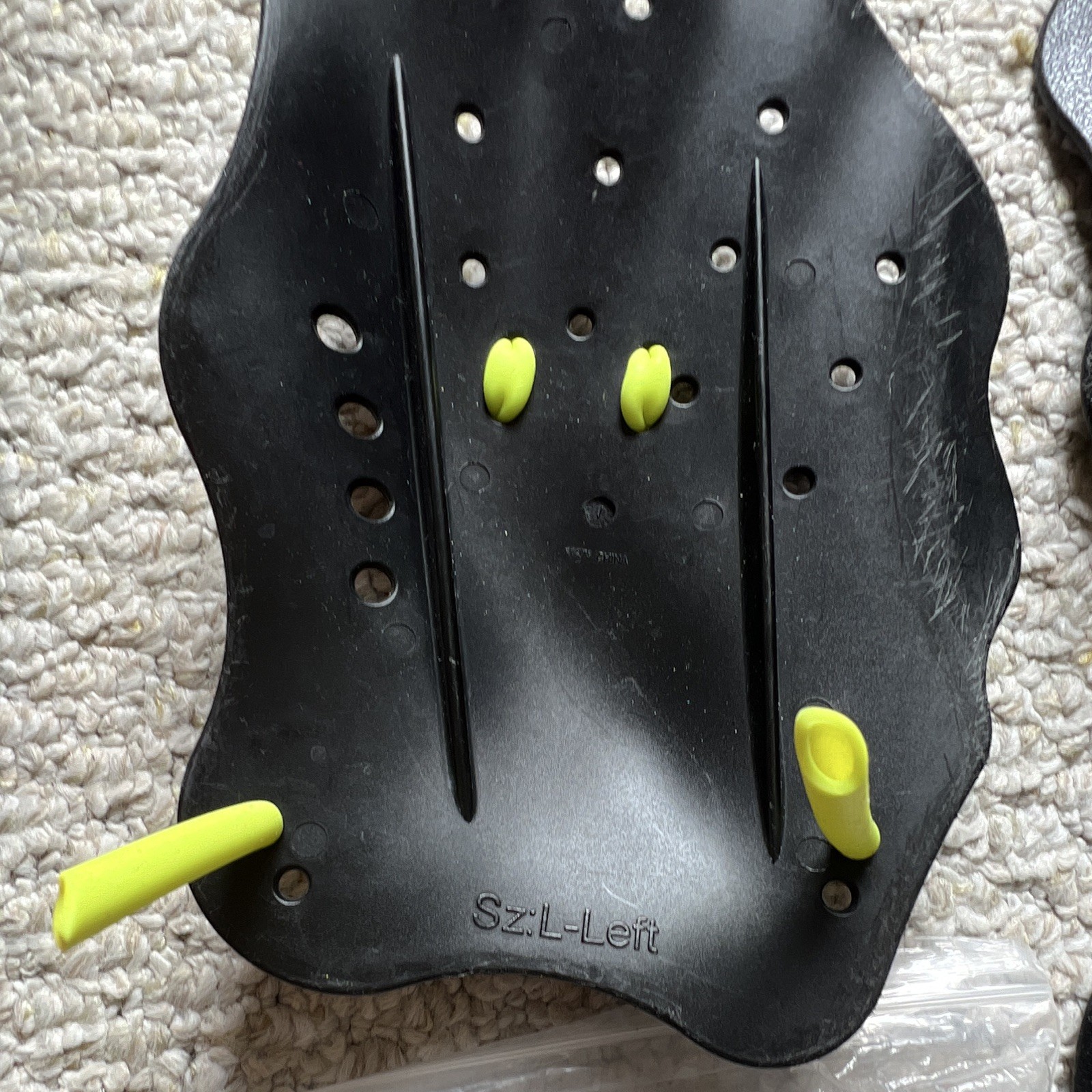 Meshbag w’ swim equipment (Fins, Pool Buoy, Snorkel, Parachute, Board, Paddles)