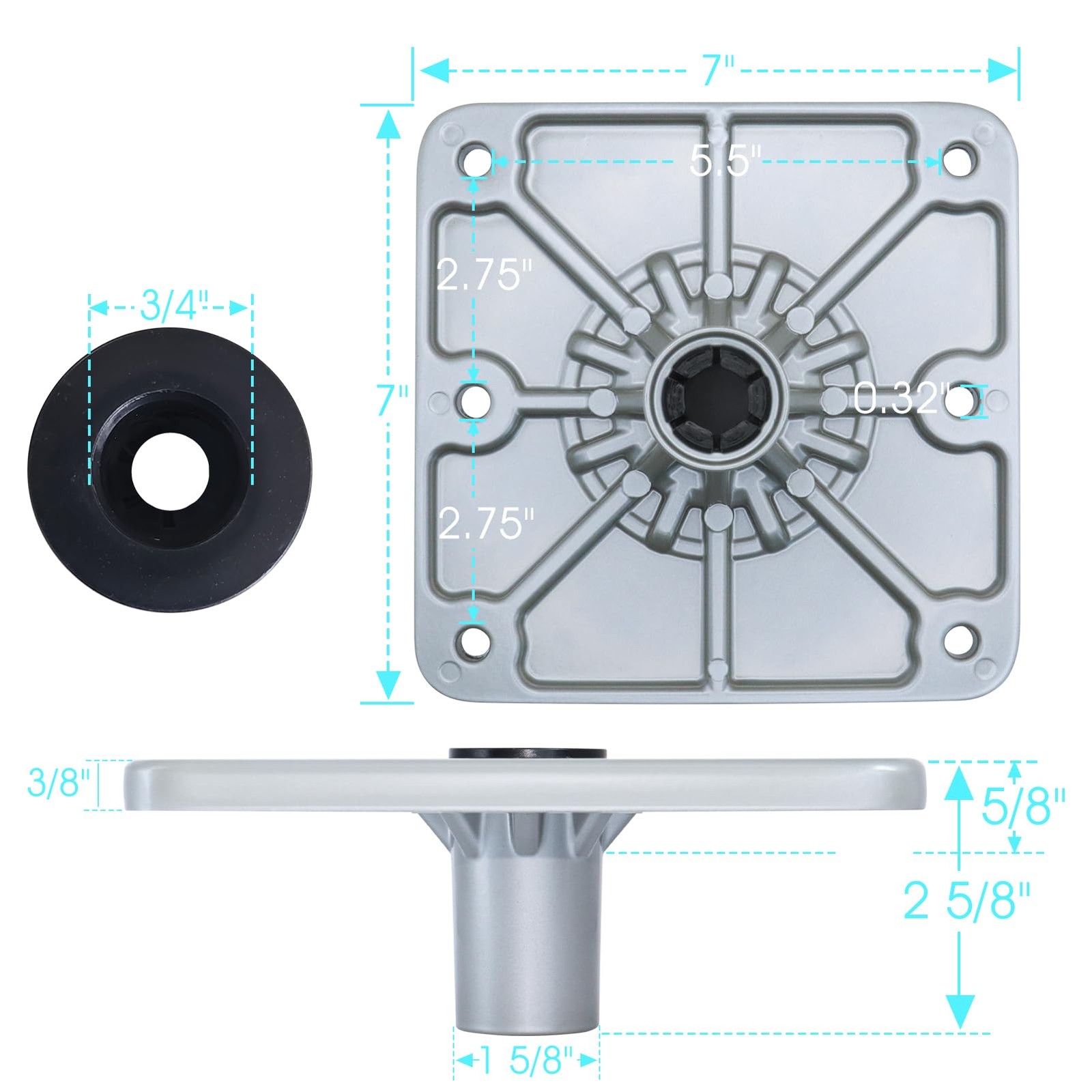 Boat Seat Base Mount Boat Seat Pedestal Base Mount Plate for 3/4″ Pin Post So