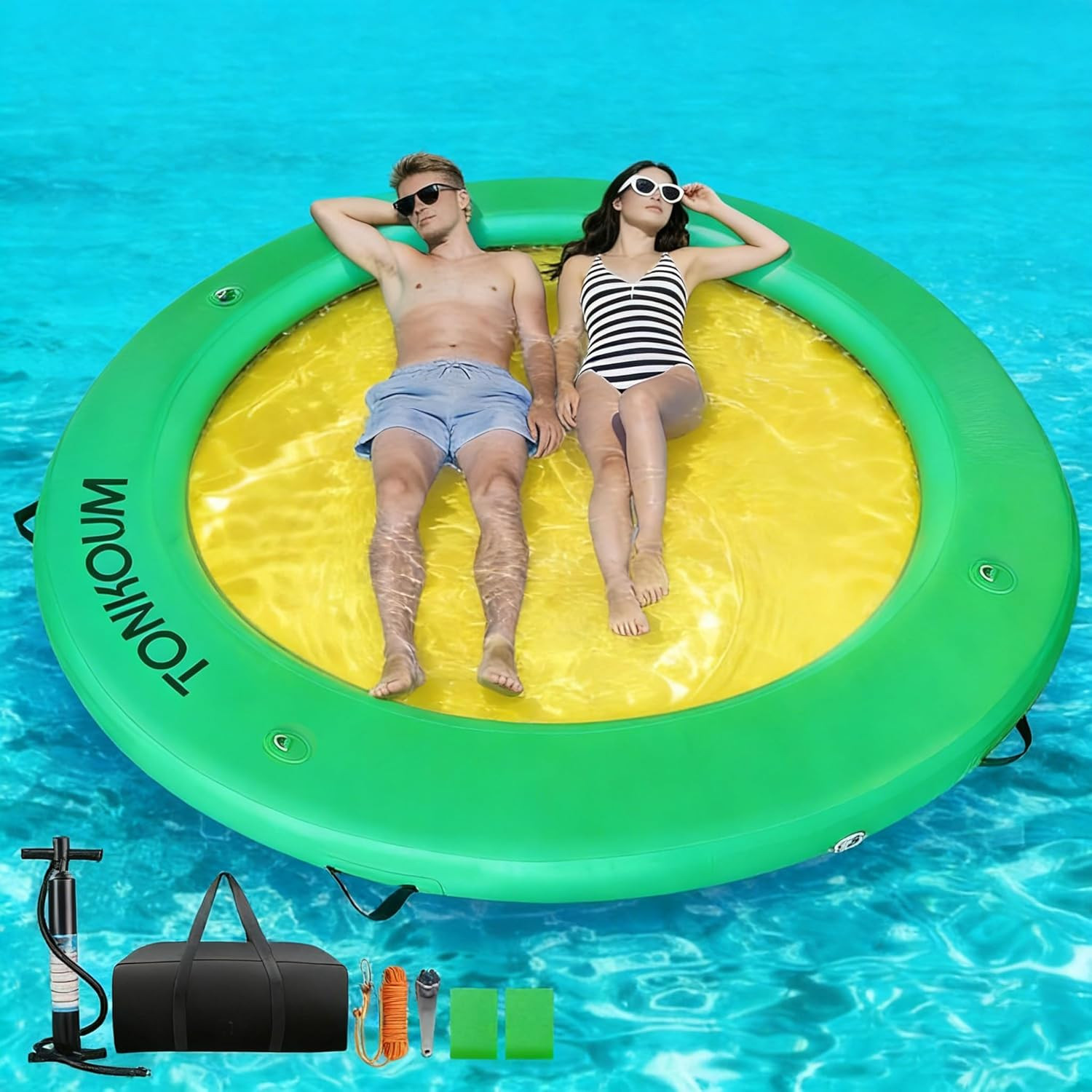 Water Hammock Inflatable Dock, 4Ft/6Ft/8Ft Floating Raft Circular Water Island,