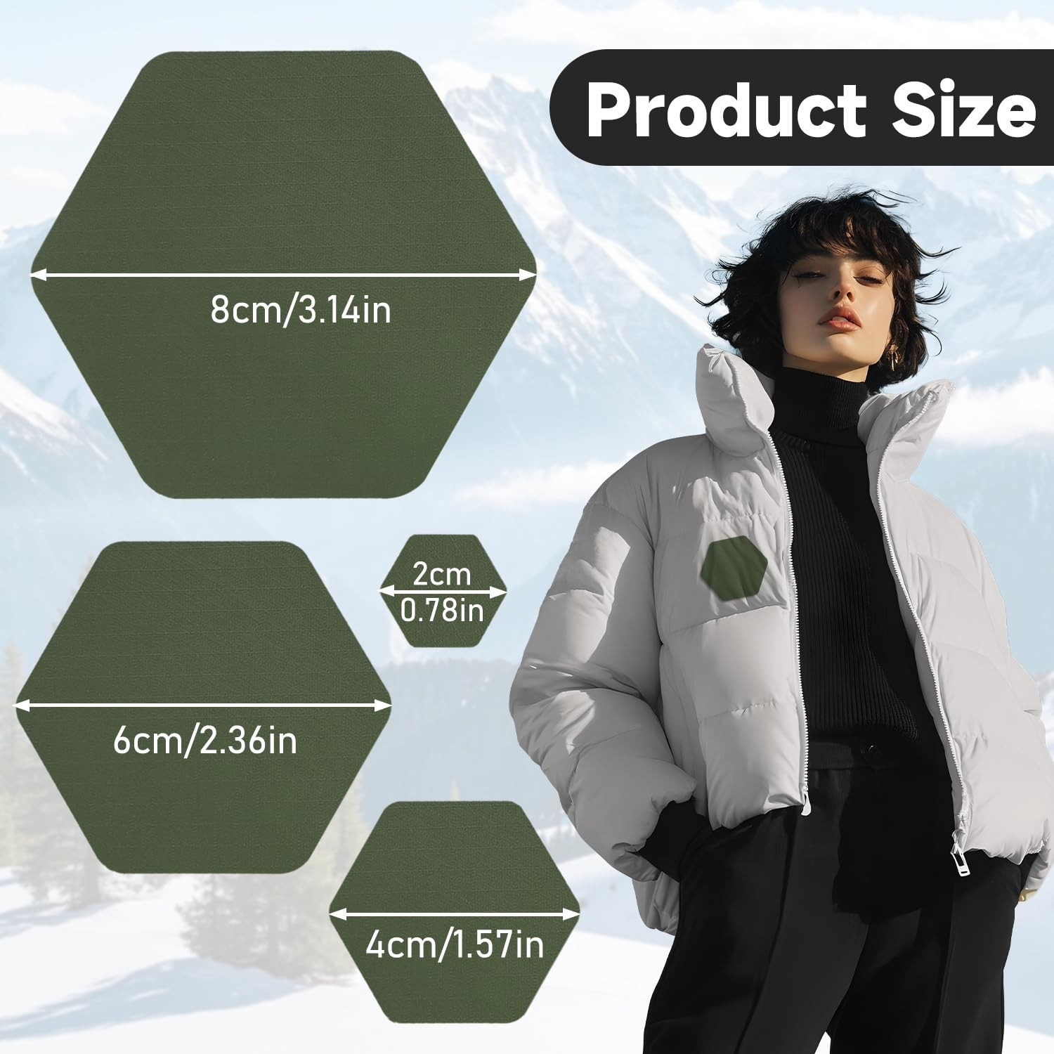 CLINTT 8Pcs Down Jacket Repair Patch, Puffer Hexagon, Army Green, Hexagon