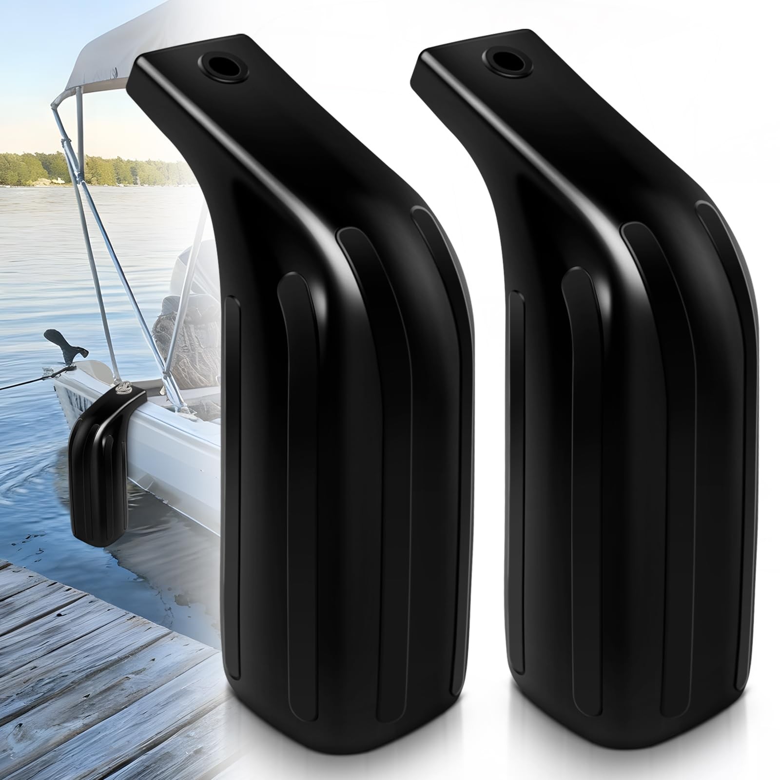 Boat Fender Bumpers for Docking, Low Freeboard 2 Pack-Black