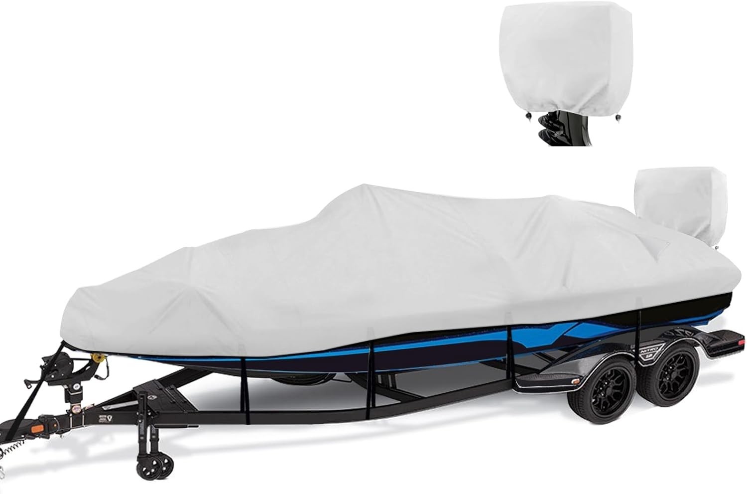 1200D Waterproof Boat Cover – Fits 20′ to 22′ ft Bass, V-Hull, Tri-Hull, Fish &