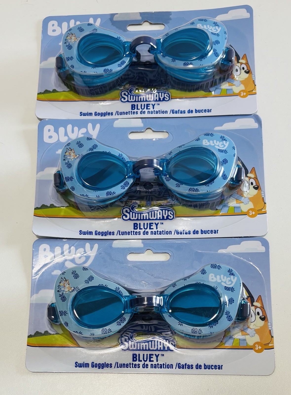 Lot of 3 NEW Bluey Swim Goggles for Kids 3+ by Swimways Adjustable Tight Seal