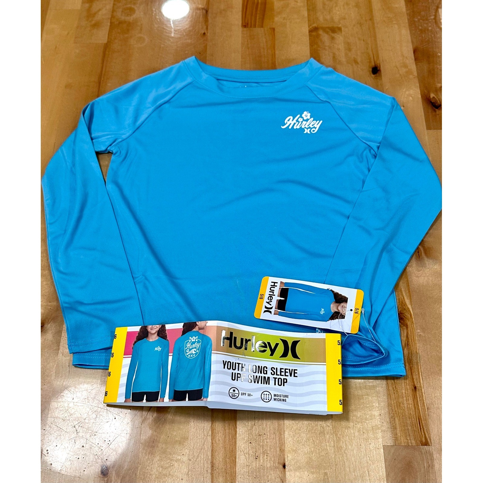 Hurley Swim Top Youth 5/6 Turquoise New UPF 50+ Long Sleeve Rash Guard
