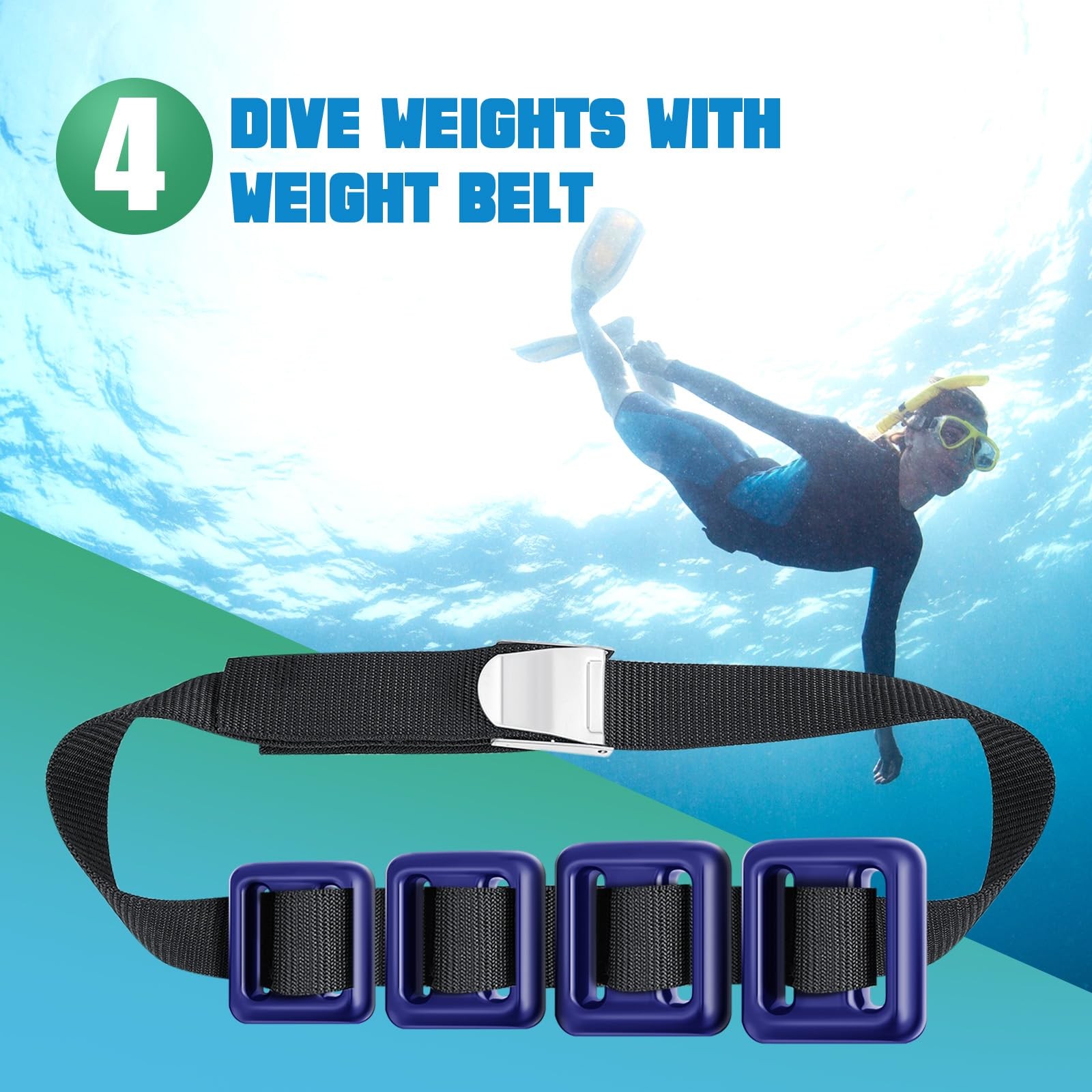 Tellegloww 4 Pcs Dive Weights Belt for Scuba Diving Black, dark blue mainly