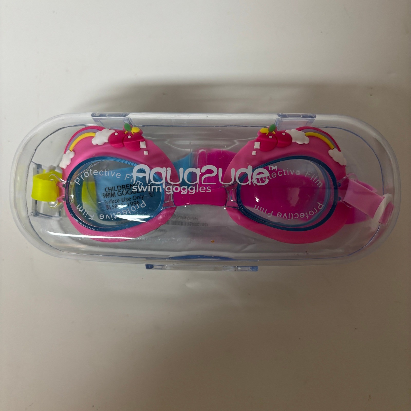 Aqua2ude Kids Swim Goggles Pink Rainbow Cherry Protective Case NEW