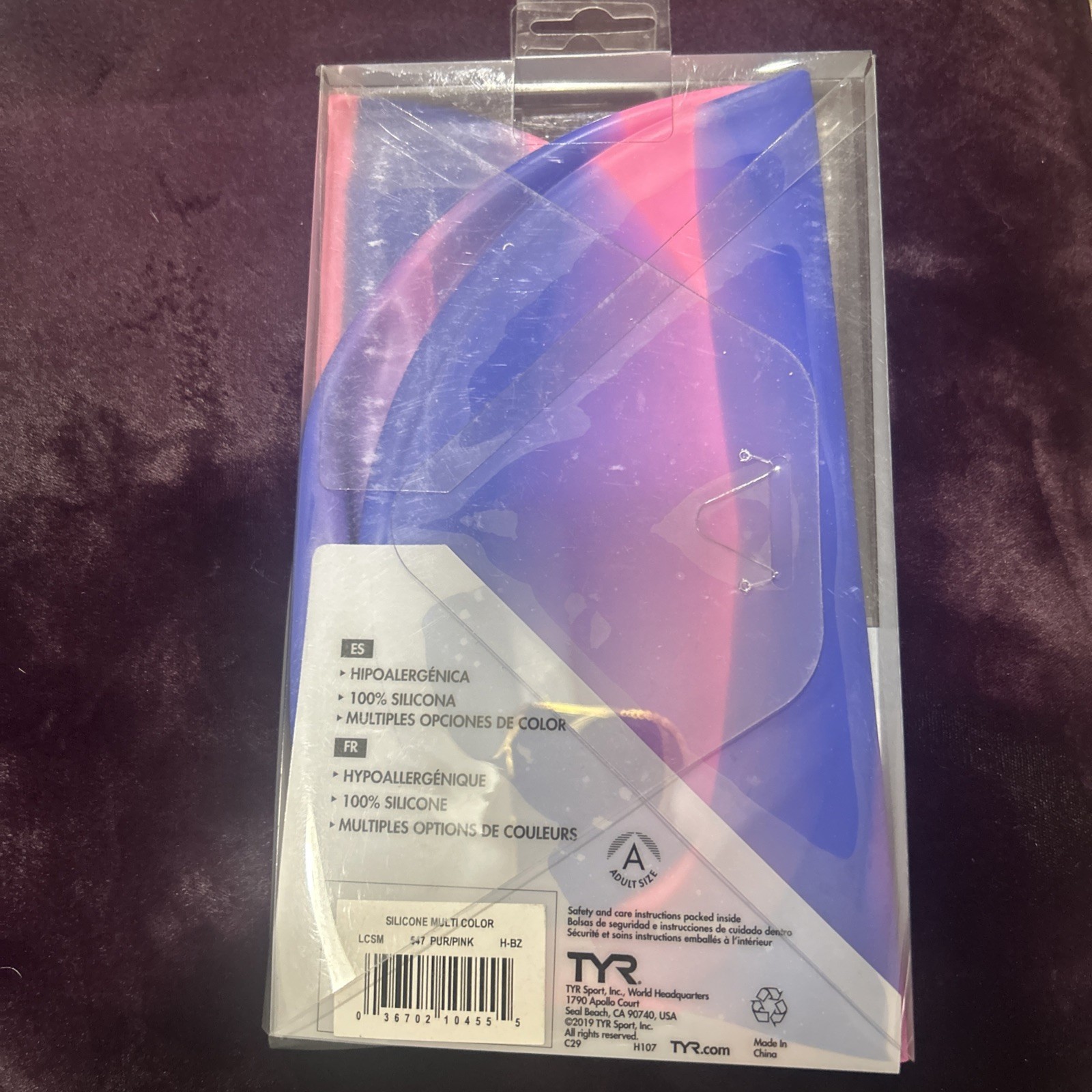 NEW TYR Graphic Silicone Swim Cap 100% Hypoallergenic Pink and Blue