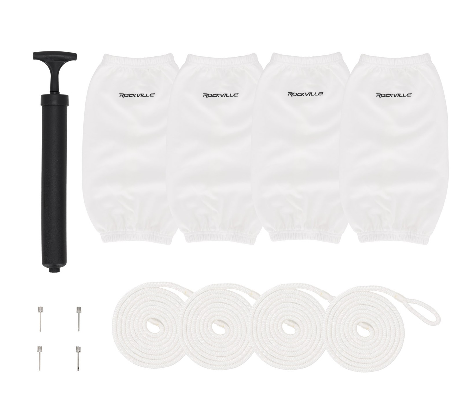 Rockville FEN465-WHITE Boat Fender Package 4 Bumpers 6.5″x23″, 4 Covers, 4 Lines