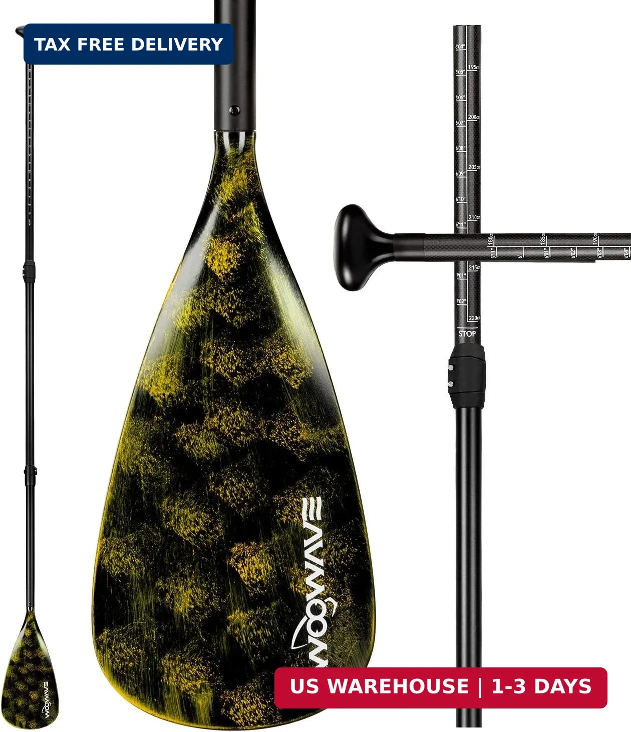 WOOWAVE SUP Paddle Adjustable 3 Piece Stand-Up Paddles Floating Portable Paddle