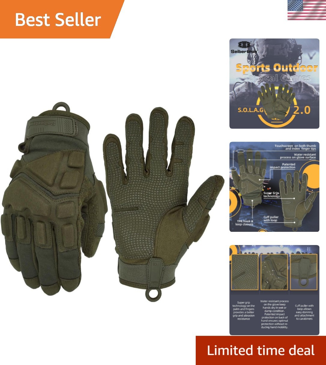 Adult Or Youth S.O.L.A.G Sports Outdoor Water Resistant Full Finger Touchscre…