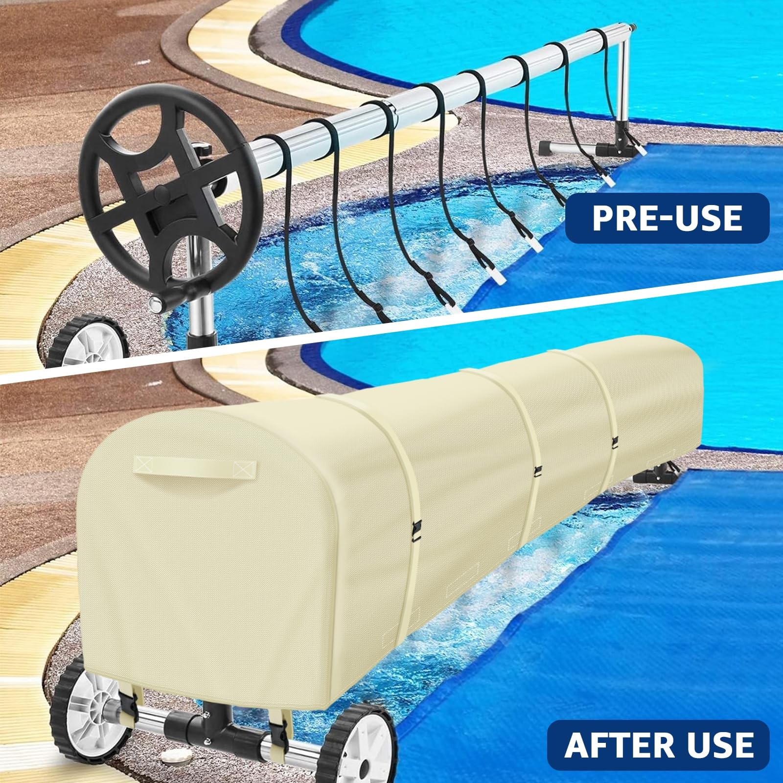 Swimming Pool Solar Reel Cover, 20Ft Heavy Duty Waterproof Pool Solar Blanket…