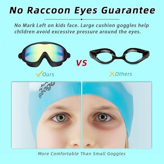 Seago Swim Goggles 2 Pack Anti-Fog Anti-UV Wide View Swimming Goggles for Kids 3