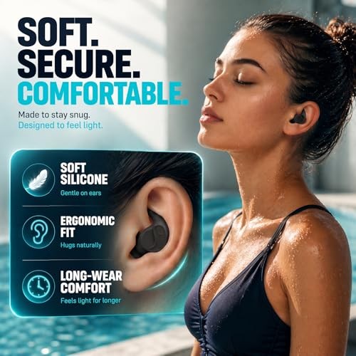 Waterproof Swim Earplugs – 4 Pairs 1 pair (Pack of 4) Blue/Black/Gray/Turquoise