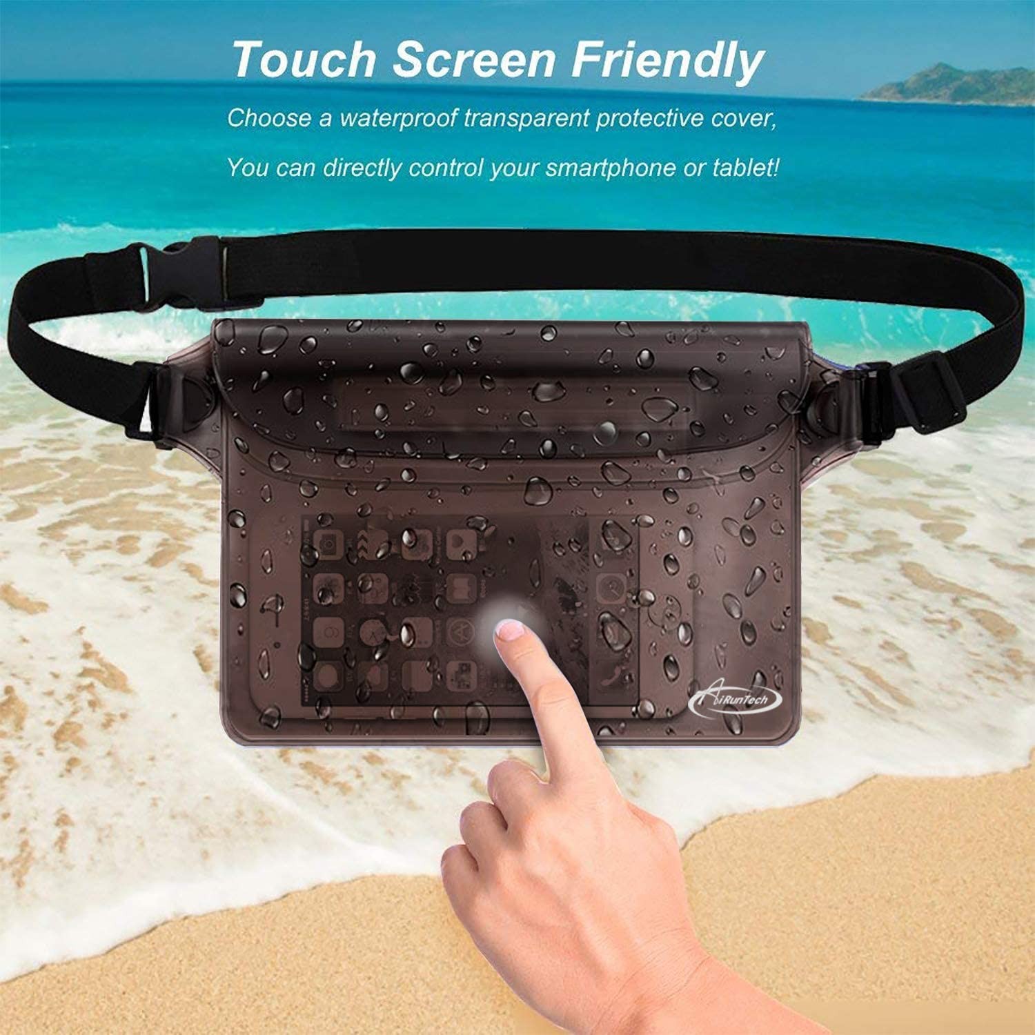 AiRunTech Waterproof Fanny Pack,Phone Pouch 8.5 x 5.8 inches, Gray + Black