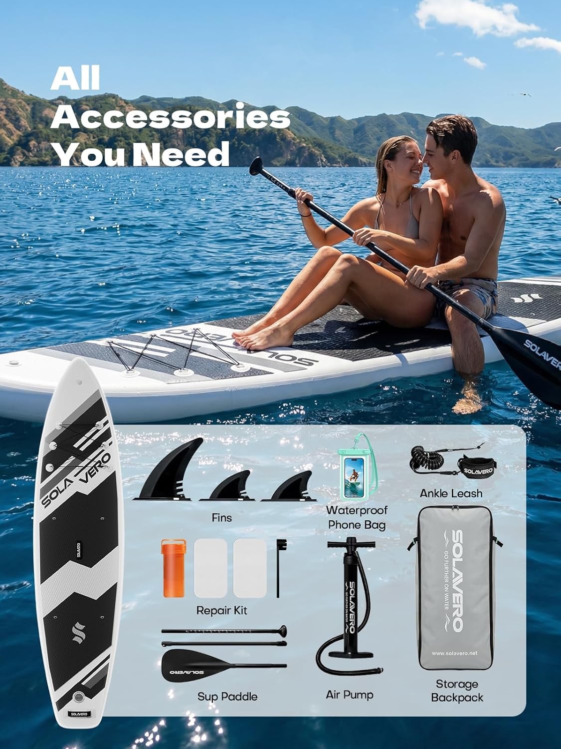 11′ Inflatable Stand Up Paddle Board with SUP Accessories, Blow UP Paddle Board