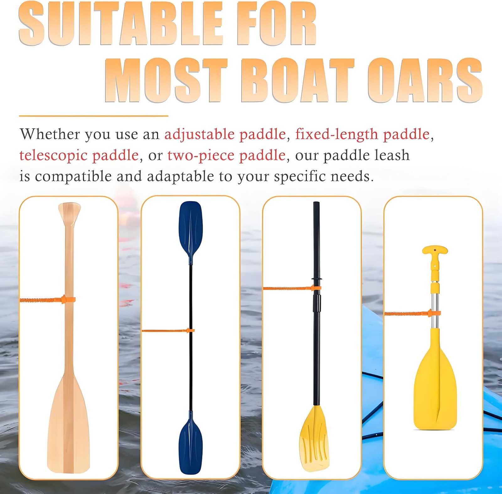 Kayak Paddle Leash, 3-7 ft Stretchable Strap Lanyard for SUP, Canoeing, Fishi…