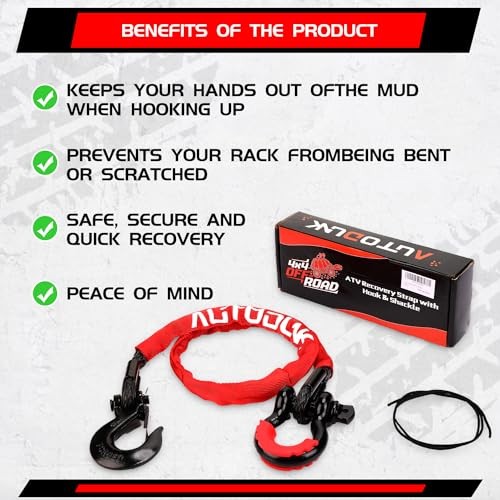2.5FT UTV ATV Recovery Strap 19400LBS with Winch Hook and D-Ring Shackle, 2ft