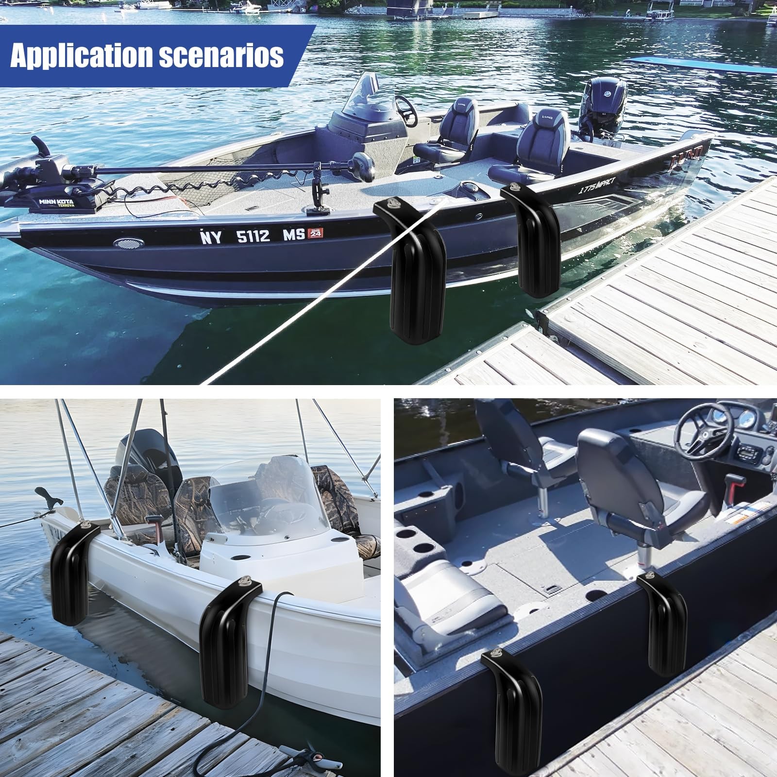 Boat Fender Bumpers for Docking, Low Freeboard 2 Pack-Black
