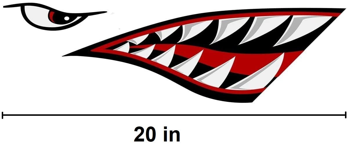 Shark Teeth Mouth Decals – Big Set Stickers for Fishing Boat, Canoe, Car, Truck,