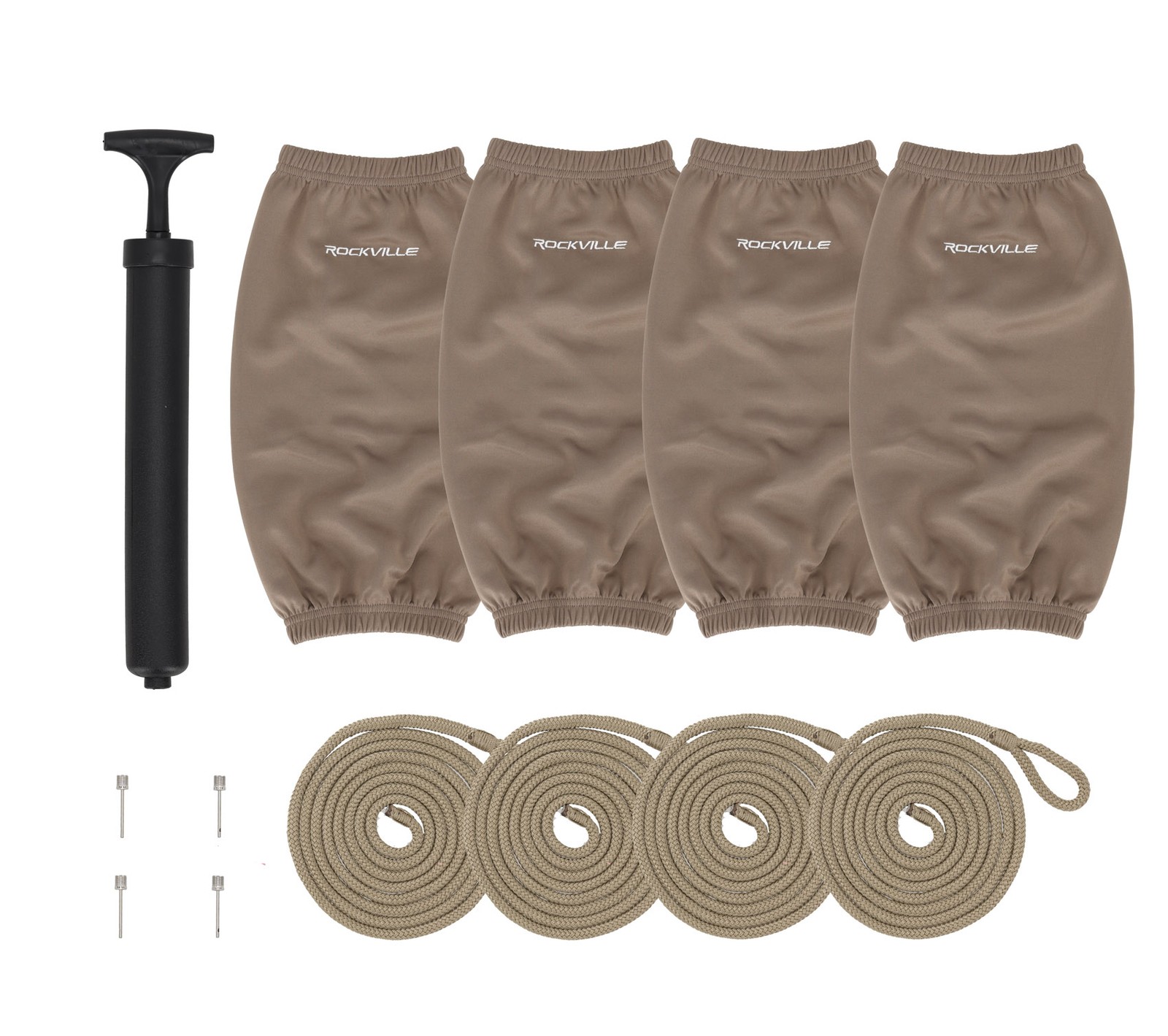 Rockville FEN465-SAND Boat Fender Package 4 Bumpers 6.5″x23″, 4 Covers, 4 Lines