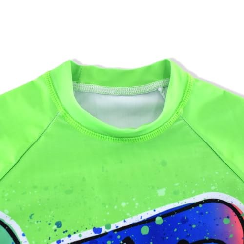 Boys UPF 50+ Long Sleeve Rash Guard and Swim Trunks Outfit Set 3-4T Green Shark