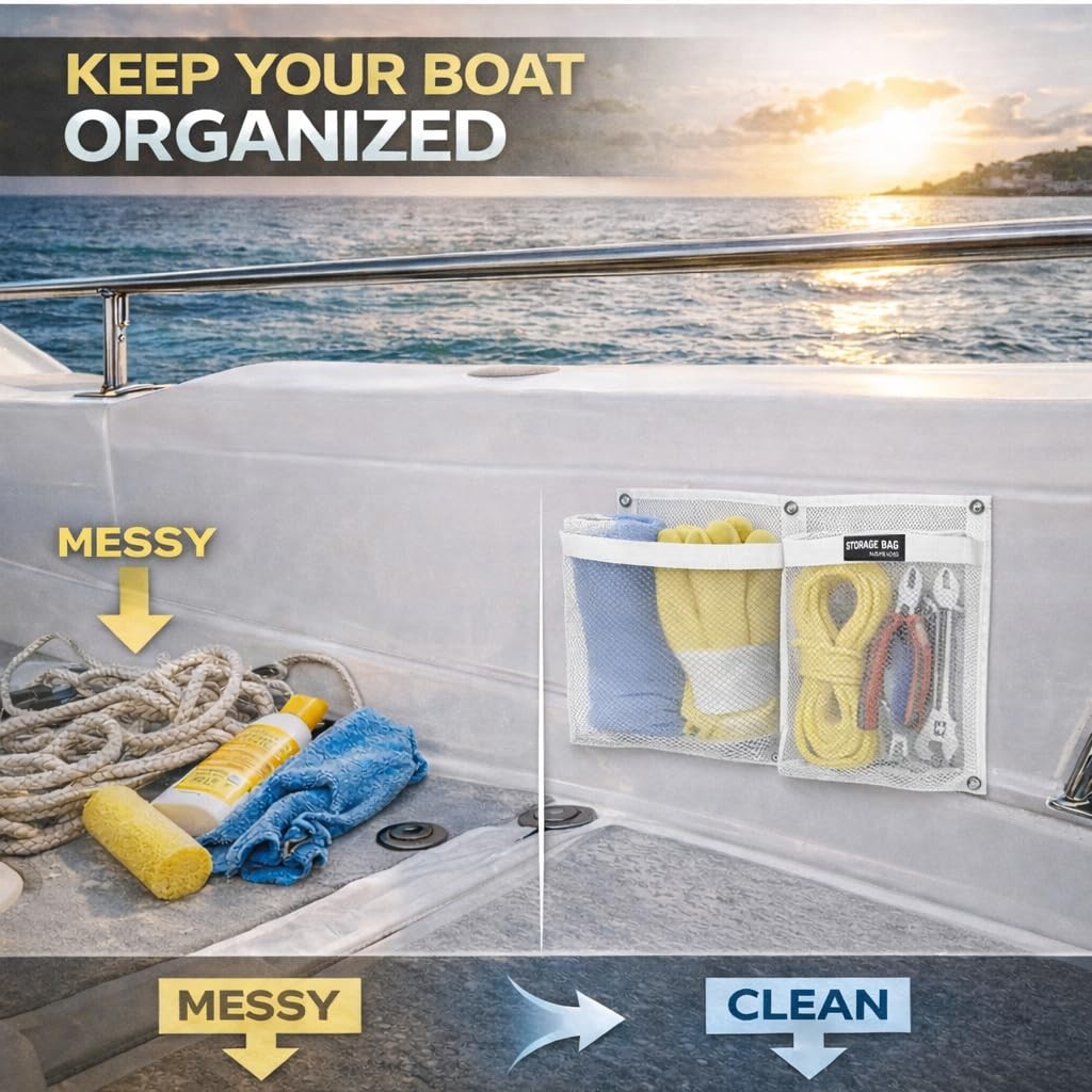 Mesh Double Pocket Boat Gear Storage Bag, Polyester Boat Rope Storage Bag, Sc…