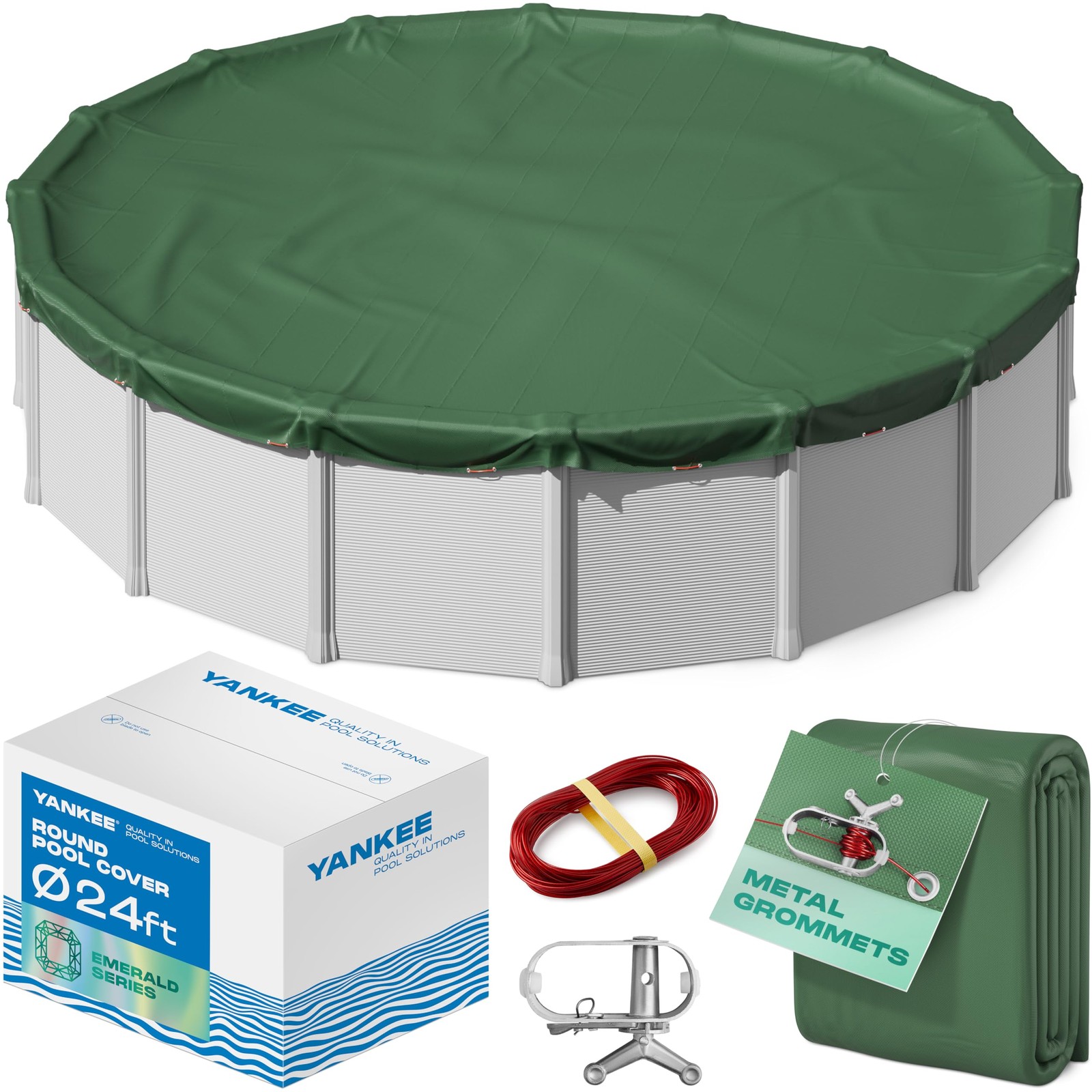 Yankee Emerald Series Pool Covers for Above Ground Pools | Round 24 ft Swimmi…