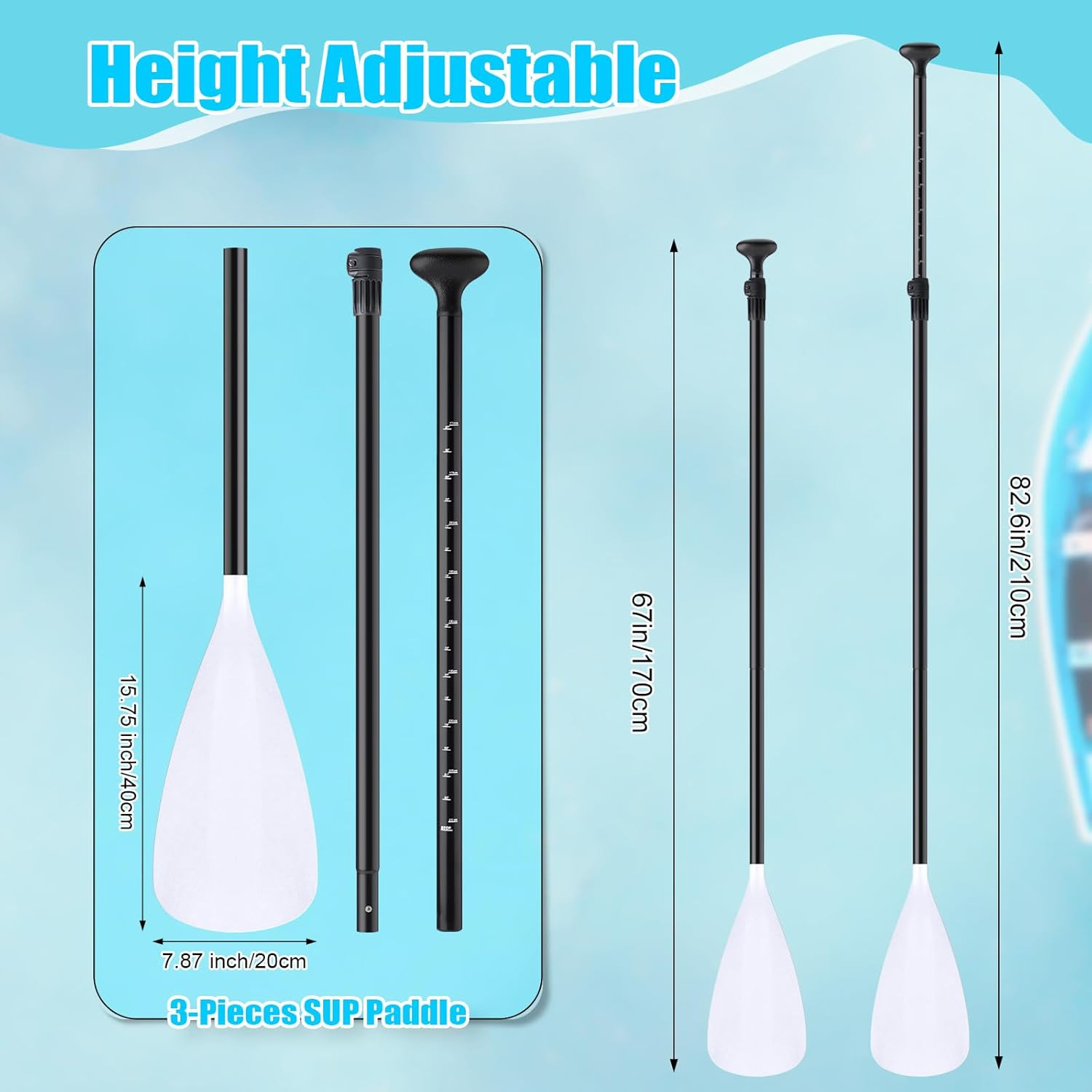 4 Set of 3 Pieces SUP Paddle Board Paddle Adjustable Paddleboard Lightweight Sta