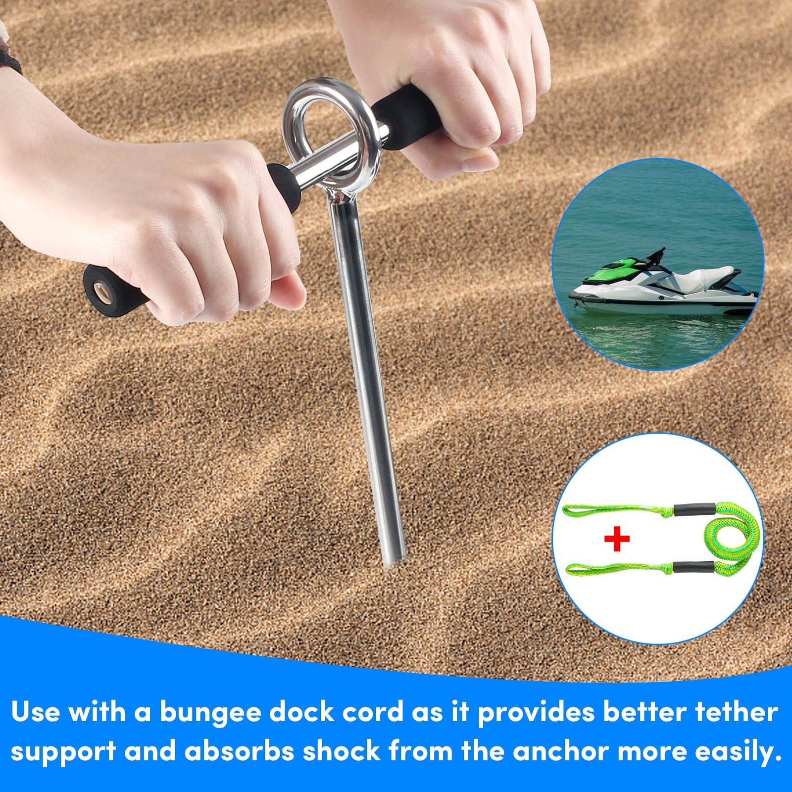 24″ Sand Anchor,316 Stainless Steel Shallow Water Sand Anchor with Ground Anc…