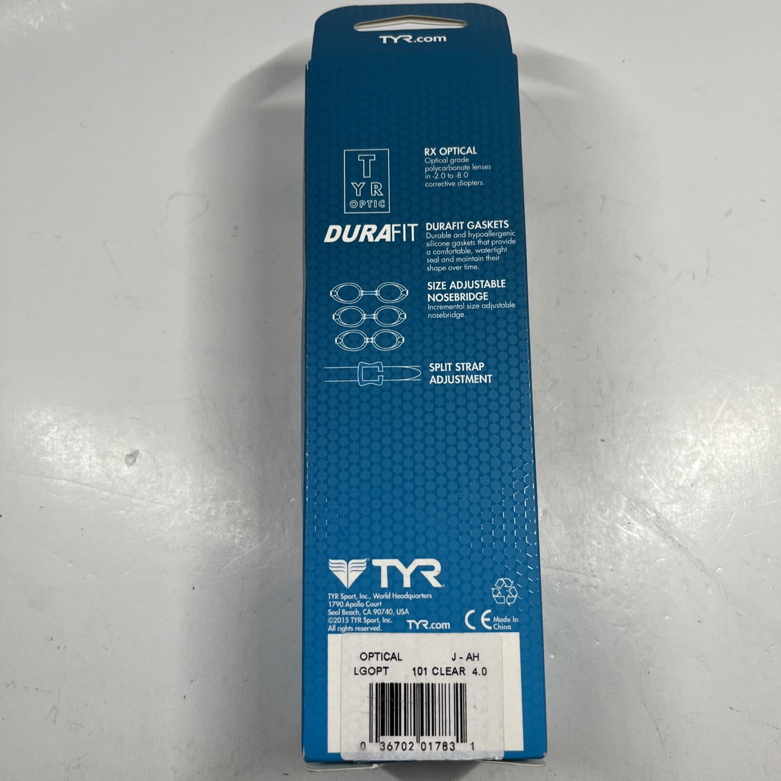 New TYR Active Corrective Optical Polycarbonate Swim Goggles -4.00 Clear