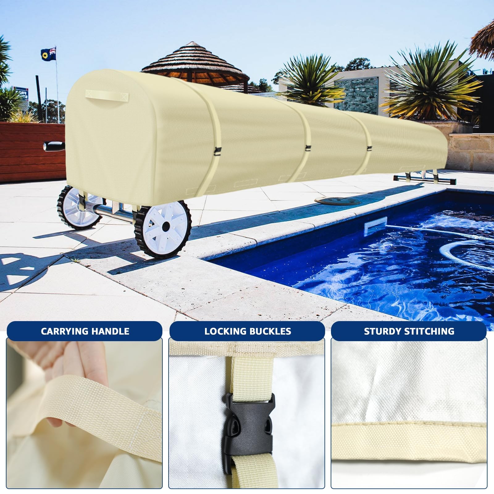 Swimming Pool Solar Reel Cover, 20Ft Heavy Duty Waterproof Pool Solar Blanket…