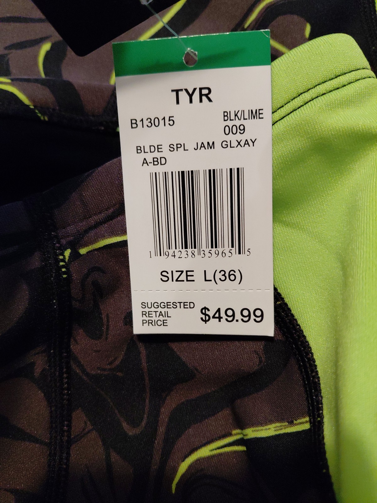 TYR Durfast Elite Blade Splice Jammer Galaxy Black/Lime Mens Size 36 Large