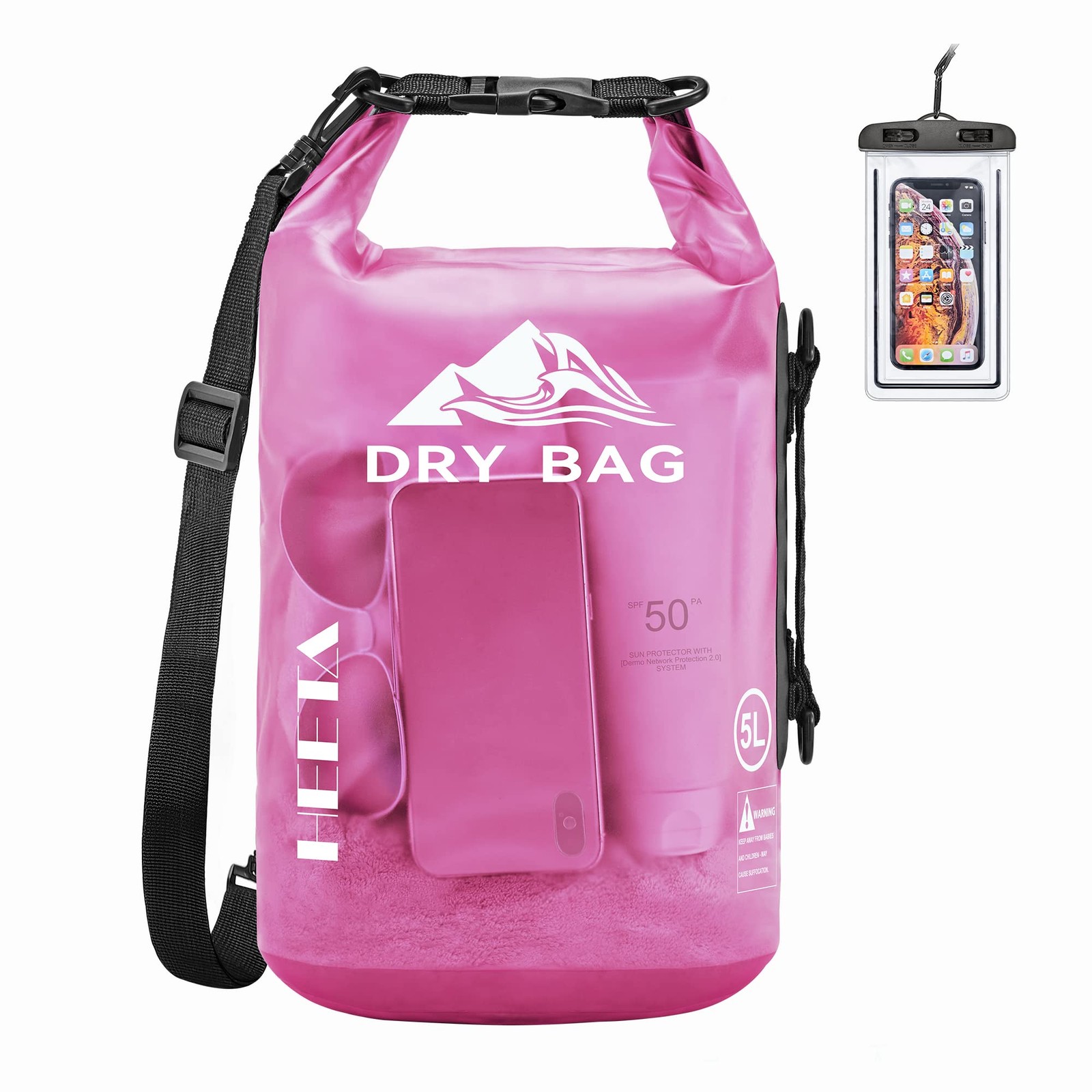 HEETA Dry Bag Waterproof for Women Men, Roll Top Lightweight 5L, Rose Red