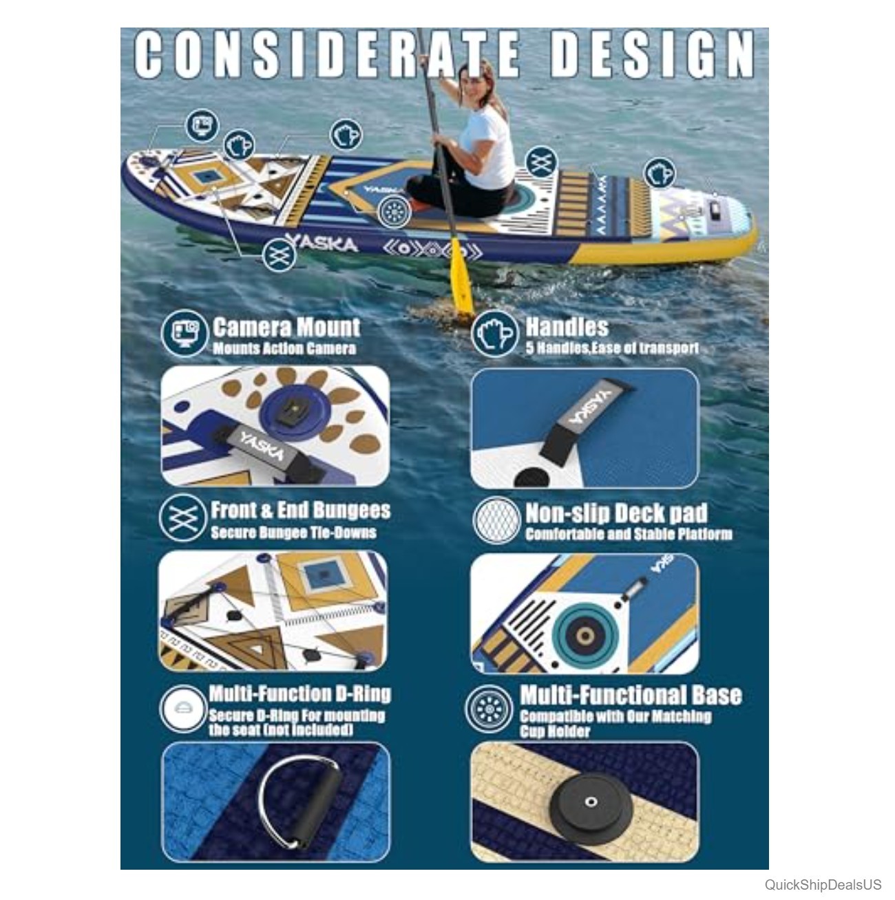 Inflatable Stand Up Paddle Board 11ft 35 Inch Wide 430lb Capacity Camera Mount