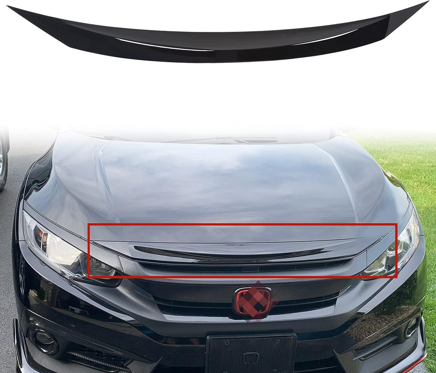 Front Hood Bumper Upper Trim Nose Cover Compatible with 2016-2021 Honda Civic 10