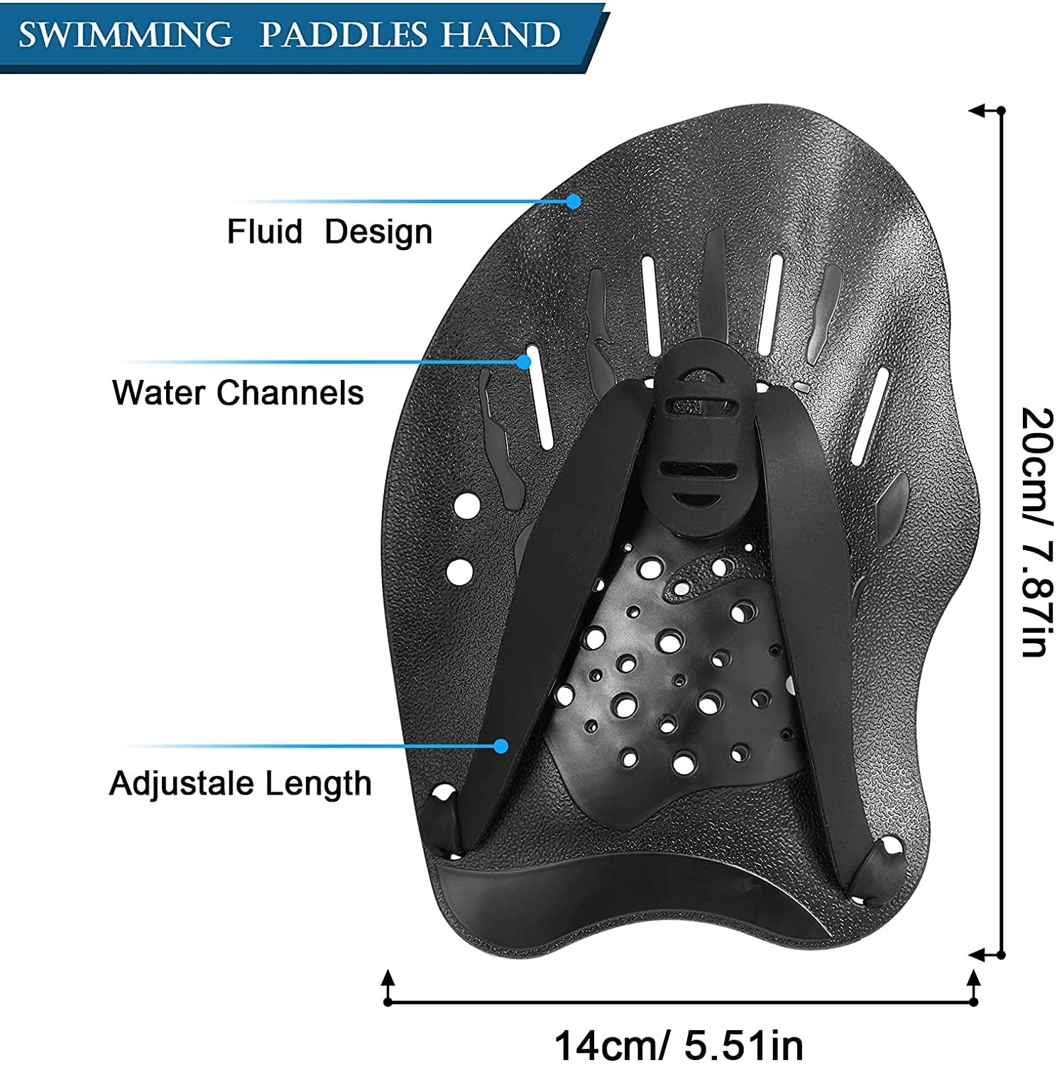 Houson 1 Pair Swim Paddle Hand Exercise Training Adjustable Black