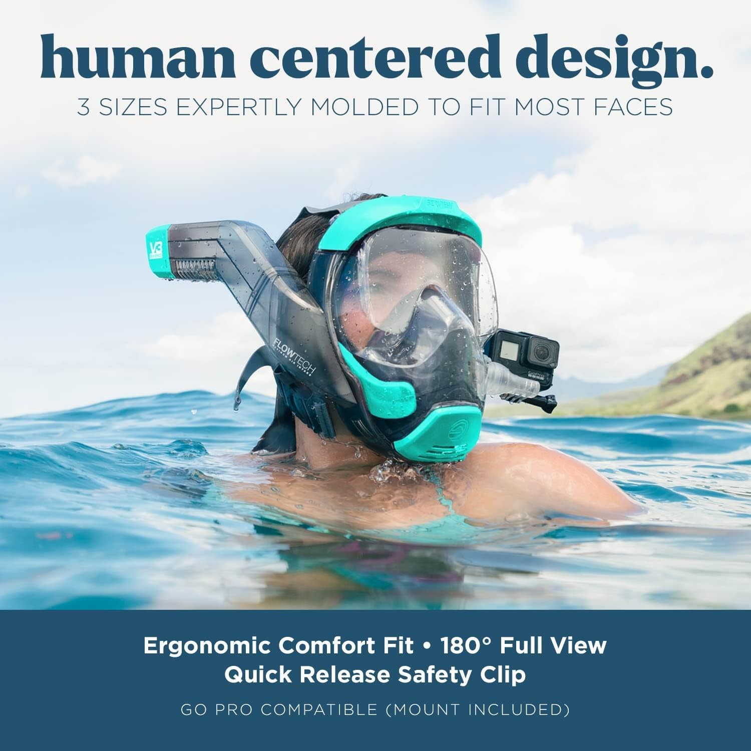 Seaview 180 V3 Full Face Snorkel Mask Adult- The is Small, Turquoise