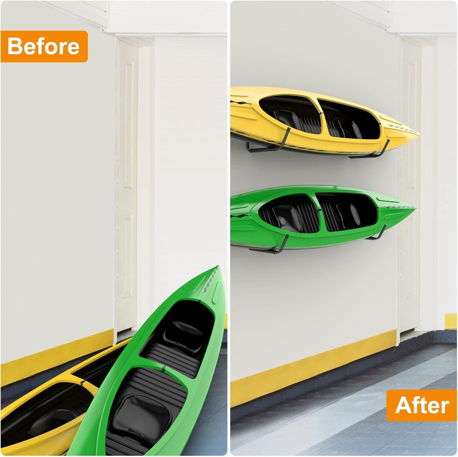Kayak Wall Mount Rack 4-Pack Metal Garage Utility Hanger Paddleboard Ski