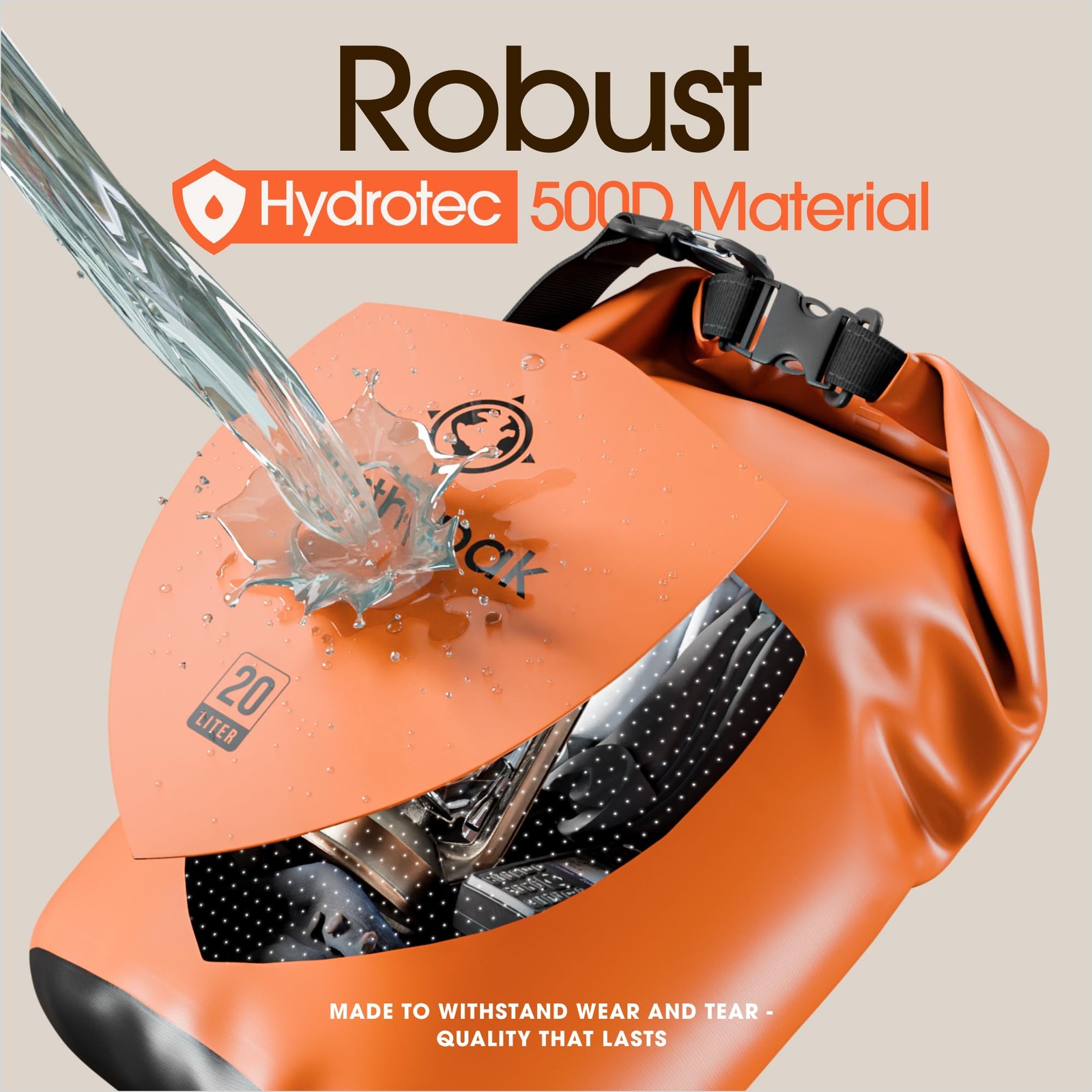 Earth Pak Waterproof Dry Bag – Roll Top Backpack Sack 30L, Orange