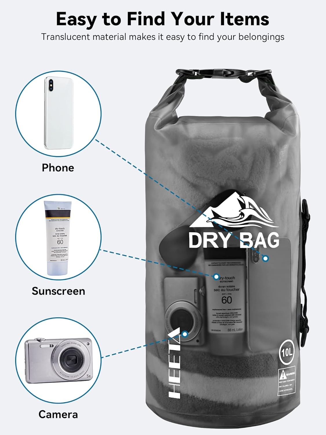 Waterproof Dry Bag Clear Roll Top Floating Beach Kayak Backpack With Phone Case